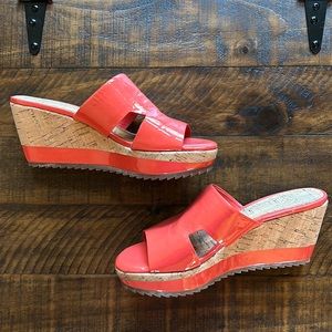 Delman Salmon Pink Cork Wedges | Size 8